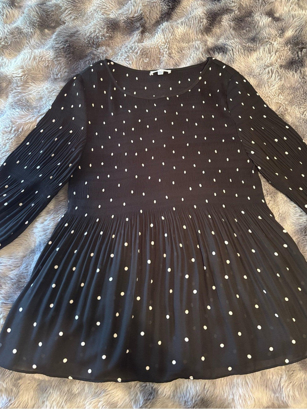 Black Polka Dot Long Sleeve Peplum Top